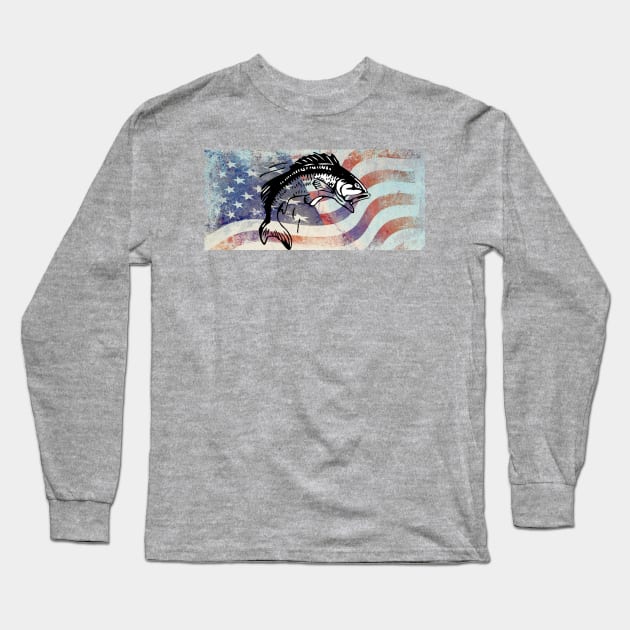 USA American Flag Patriotic Cool Graphic Distressed Design Hobby Gifts Fishing Long Sleeve T-Shirt by tamdevo1